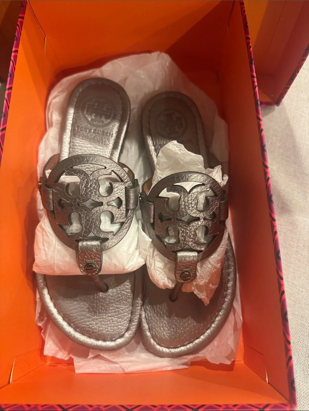 Tory Burch Metallic Pewter Miller Thong Sandals